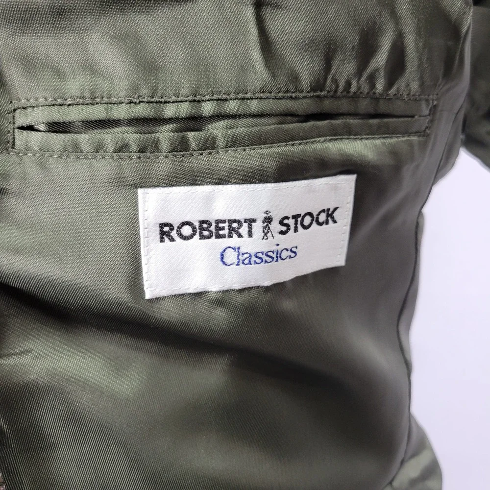 Robert Stock Classics Men's Tweed‎ Sport Coat Blazer Olive Herringbone Wool 42S